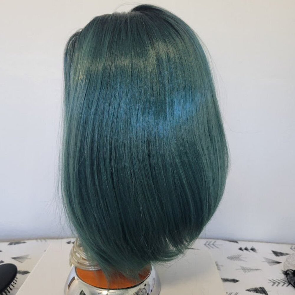Ombre Green Black Wig Bob A Line